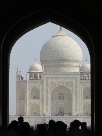 The Taj Mahal as it first appears through the entry gate